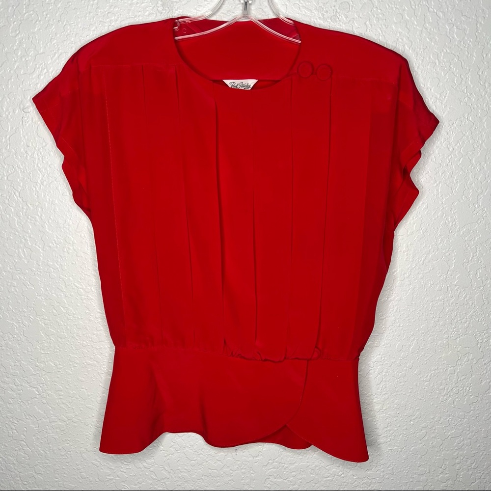 Vintage Paul Stanley Womens Short Sleeve Silk Blouse Peplum Size 4 Shirt 90s
